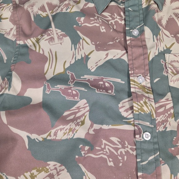 Savage Tacticians Shirt Mens Small‎ Helicopter Camo Hawaiian Snap Buttons - Picture 3 of 8